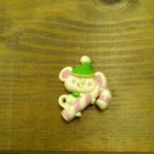 Vintage Avon Kid's Pink, White & Green Christmas Mouse Pin Brooch Candy Cane